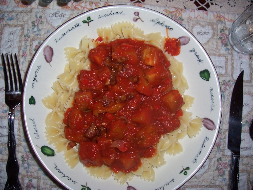 Pasta Eggplant Bacon & Tomato