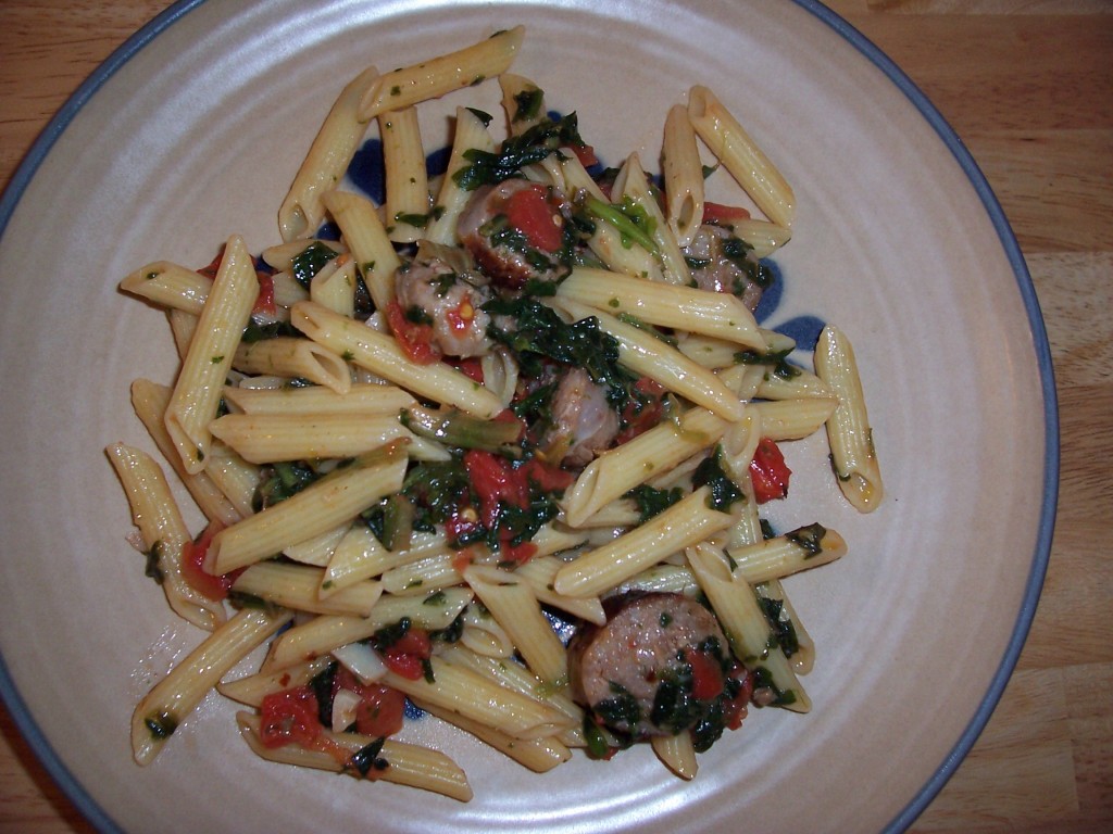 Pasta with Sausage, Spinach and Tomato
